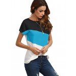 Romwe Women's Color Block Blouse Short Sleeve Casual Tee Shirts Tunic Tops