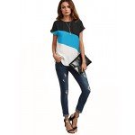 Romwe Women's Color Block Blouse Short Sleeve Casual Tee Shirts Tunic Tops