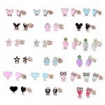 Rose Gold Plated Stainless Steel Mixed Color Cute Pineapple Mouse Love Parrot Ladybug Stud Earrings Set