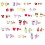 Rose Gold Plated Stainless Steel Mixed Color Cute Pineapple Mouse Love Parrot Ladybug Stud Earrings Set