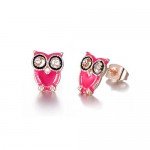 Rose Gold Plated Stainless Steel Mixed Color Cute Pineapple Mouse Love Parrot Ladybug Stud Earrings Set