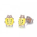Rose Gold Plated Stainless Steel Mixed Color Cute Pineapple Mouse Love Parrot Ladybug Stud Earrings Set