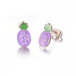 Rose Gold Plated Stainless Steel Mixed Color Cute Pineapple Mouse Love Parrot Ladybug Stud Earrings Set