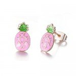 Rose Gold Plated Stainless Steel Mixed Color Cute Pineapple Mouse Love Parrot Ladybug Stud Earrings Set
