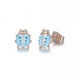 Rose Gold Plated Stainless Steel Mixed Color Cute Pineapple Mouse Love Parrot Ladybug Stud Earrings Set