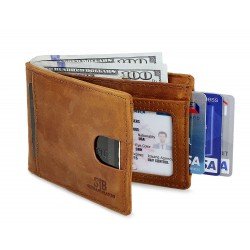 SERMAN BRANDS RFID Blocking Slim Bifold Genuine Leather Thin Minimalist Front Pocket Wallets for Men