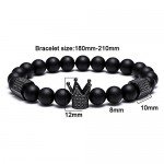 SEVENSTONE 8mm Crown King Charm Bracelet for Men Women Black Matte Onyx Stone Beads