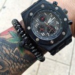 SEVENSTONE 8mm Crown King Charm Bracelet for Men Women Black Matte Onyx Stone Beads