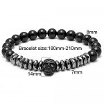 SEVENSTONE 8mm Crown King Charm Bracelet for Men Women Black Matte Onyx Stone Beads