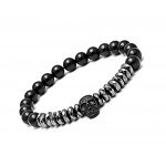 SEVENSTONE 8mm Crown King Charm Bracelet for Men Women Black Matte Onyx Stone Beads