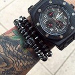 SEVENSTONE 8mm Crown King Charm Bracelet for Men Women Black Matte Onyx Stone Beads