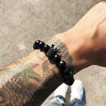 SEVENSTONE 8mm Crown King Charm Bracelet for Men Women Black Matte Onyx Stone Beads