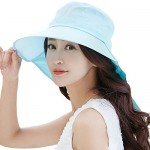 SIGGI Womens Summer Flap Cover Cap Cotton UPF 50+ Sun Shade Hat With Neck Cord