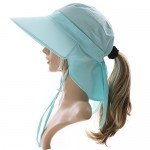 SIGGI Womens Summer Flap Cover Cap Cotton UPF 50+ Sun Shade Hat With Neck Cord