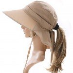 SIGGI Womens Summer Flap Cover Cap Cotton UPF 50+ Sun Shade Hat With Neck Cord