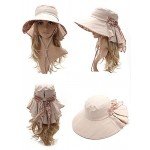 SIGGI Womens Summer Flap Cover Cap Cotton UPF 50+ Sun Shade Hat With Neck Cord