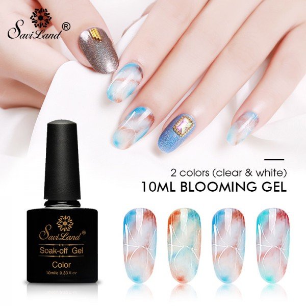 Saviland 10ml White Clear Blooming Gel Nail Polish UV Nail Art Glue Blossom Painting Gel Lacquer Hybird Organic Gel Varnish