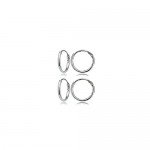 Set of 2 Sterling Silver Small Endless 10mm Lightweight Thin Round Unisex Hoop Earrings