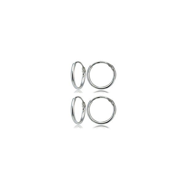 Set of 2 Sterling Silver Small Endless 10mm Lightweight Thin Round Unisex Hoop Earrings