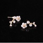 Shuangshuo 2017 New Fashion Crystal Earrings for Women Pearl Women Branch Shell Pearl Flower Stud Earrings Female