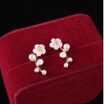 Shuangshuo 2017 New Fashion Crystal Earrings for Women Pearl Women Branch Shell Pearl Flower Stud Earrings Female