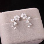 Shuangshuo 2017 New Fashion Crystal Earrings for Women Pearl Women Branch Shell Pearl Flower Stud Earrings Female