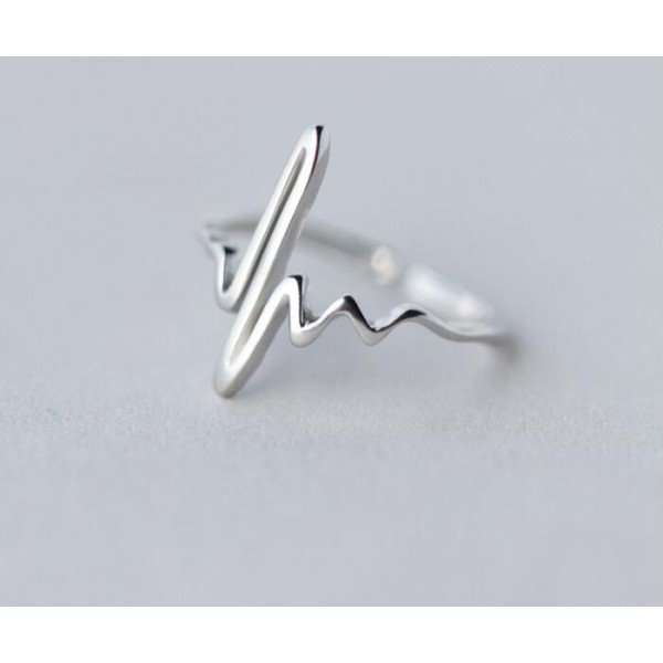 Shuangshuo Vintage Heart Beat Rings for Women Adjustable Electrocardiogram Ring Simple ECG Party Fashion Jewelry Wave Ring