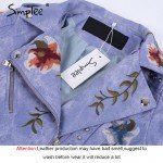 Simplee Embroidery floral faux leather jacket White basic jackets outerwear coats Women casual autumn winter jacket female coat
