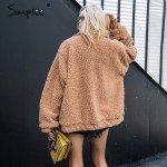 Simplee Faux lambswool oversized jacket coat Winter black warm hairly  jacket Women autumn outerwear 2017 new female overcoat