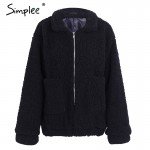 Simplee Faux lambswool oversized jacket coat Winter black warm hairly  jacket Women autumn outerwear 2017 new female overcoat
