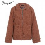 Simplee Faux lambswool oversized jacket coat Winter black warm hairly  jacket Women autumn outerwear 2017 new female overcoat
