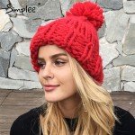 Simplee Knitting wool ball skullies beanies Casual streetwear warm hat cap Women autumn winter 2017 cute beanie hat female