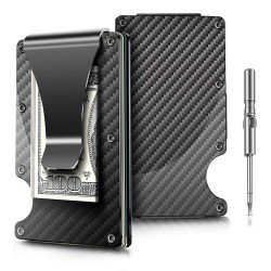 Slim Wallet , Men Women Money Clip Metal Wallet Minimalist Carbon Fibre RFID Blocking