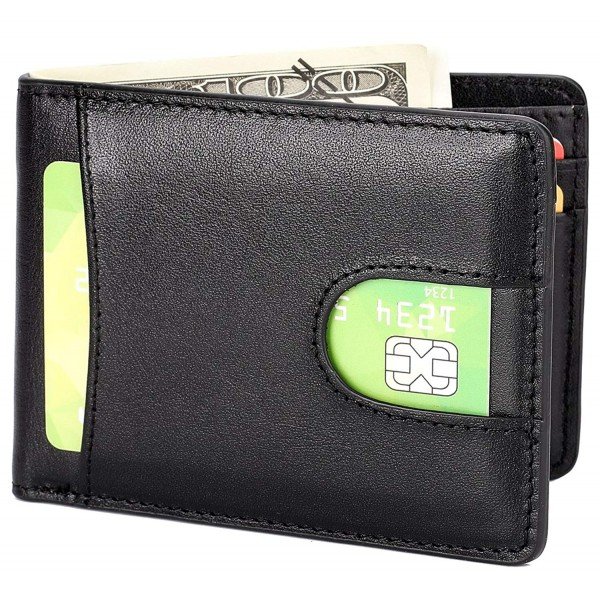 Slim Wallet Genuine Leather Front Pocket Wallet with ID Window RFID Blocking Slim Wallet Genuine Leather Front Pocket Wallet with ID Window RFID Blocking