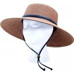 Sloggers Women's  Wide Brim Braided Sun Hat with Wind Lanyard - Dark Brown -  UPF 50+  Maximum Sun Protection, Style 442DB01