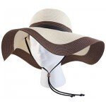 Sloggers Women's  Wide Brim Braided Sun Hat with Wind Lanyard - Dark Brown -  UPF 50+  Maximum Sun Protection, Style 442DB01