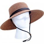 Sloggers Women's  Wide Brim Braided Sun Hat with Wind Lanyard - Dark Brown -  UPF 50+  Maximum Sun Protection, Style 442DB01