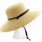 Sloggers Women's  Wide Brim Braided Sun Hat with Wind Lanyard - Dark Brown -  UPF 50+  Maximum Sun Protection, Style 442DB01