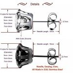 Stainless Steel Stud Earrings, 12 Pairs Round Clear Cubic Zirconia Diamond Stud Earrings Set for Women Girls Men Sensitive Ears (Black and White)