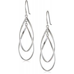 Sterling Silver Double Elongated-Oval Twist French Wire Earrings