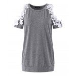 StyleDome Women Blouse Off Shoulder Shirts Crochet Lace Long Sleeve Casual Round Neck Tee Tops