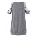StyleDome Women Blouse Off Shoulder Shirts Crochet Lace Long Sleeve Casual Round Neck Tee Tops