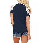 StyleDome Women Blouse Off Shoulder Shirts Crochet Lace Long Sleeve Casual Round Neck Tee Tops