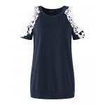 StyleDome Women Blouse Off Shoulder Shirts Crochet Lace Long Sleeve Casual Round Neck Tee Tops