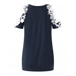 StyleDome Women Blouse Off Shoulder Shirts Crochet Lace Long Sleeve Casual Round Neck Tee Tops