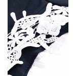 StyleDome Women Blouse Off Shoulder Shirts Crochet Lace Long Sleeve Casual Round Neck Tee Tops