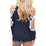 StyleDome Women Blouse Off Shoulder Shirts Crochet Lace Long Sleeve Casual Round Neck Tee Tops