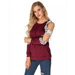 StyleDome Women Blouse Off Shoulder Shirts Crochet Lace Long Sleeve Casual Round Neck Tee Tops