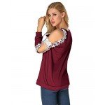 StyleDome Women Blouse Off Shoulder Shirts Crochet Lace Long Sleeve Casual Round Neck Tee Tops