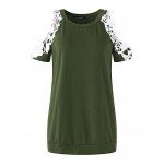 StyleDome Women Blouse Off Shoulder Shirts Crochet Lace Long Sleeve Casual Round Neck Tee Tops